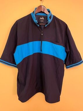 Ashworth Water Resistant Navy Polo Jacket with Bright Blue Chest Stripe